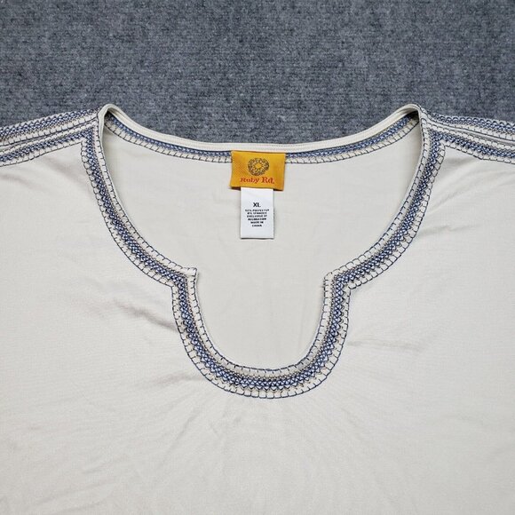 Ruby Rd Top Womens XL White Split Neck Beaded Short Cap Sleeve Pullover New - Picture 3 of 8